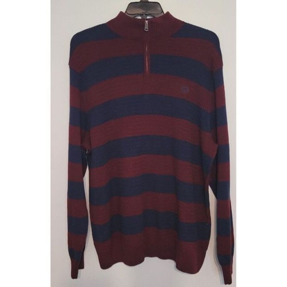 Chaps Burgundy Navy Mens XXL‎ Cotton Knit Sweater 1/4 Zip